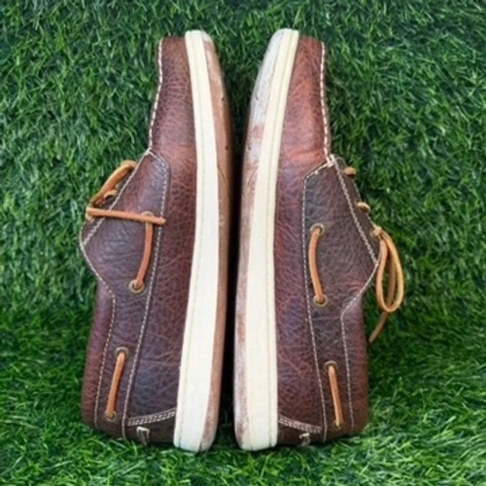 L.L. Bean Casco Bay Boat Shoes Mens 10.5W Brown Leather Tumbled Moc Toe 503202
